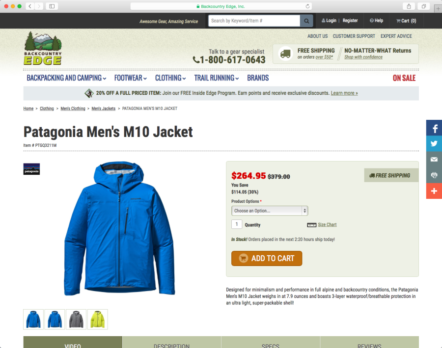 Screenshot of a single product page layout