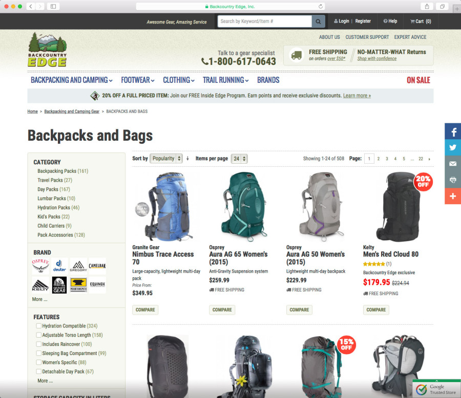 Category page screenshot