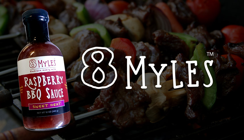8 Myles logo and sauce bottle